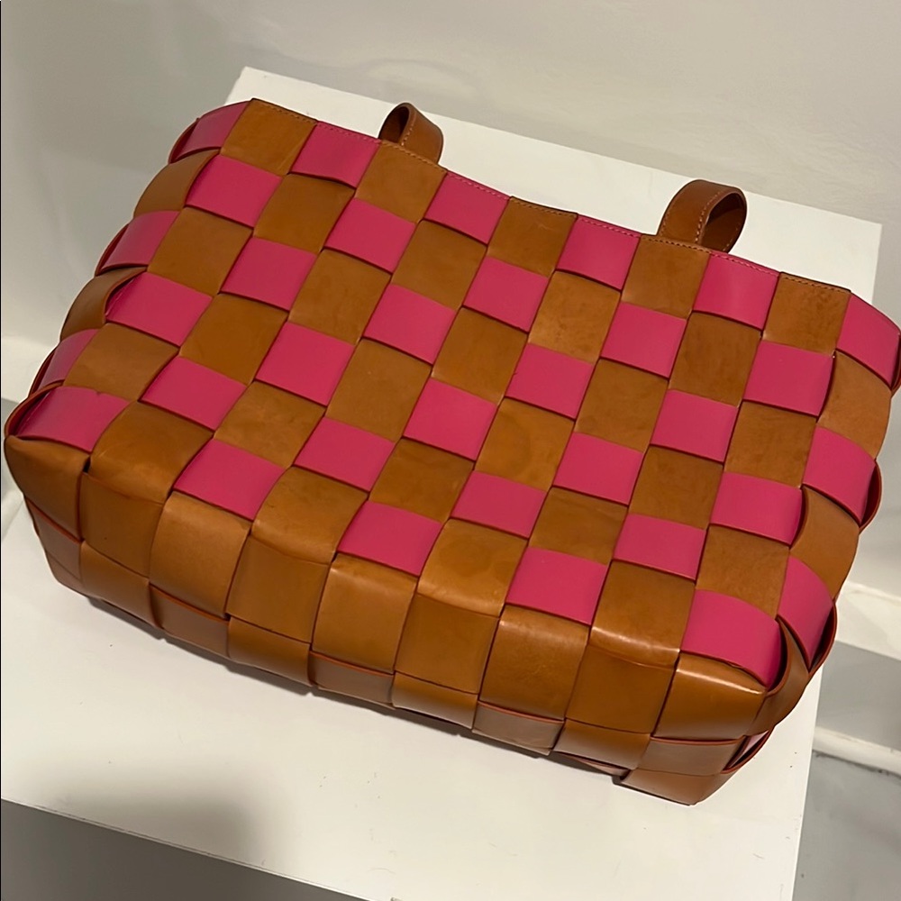 Mansur Gavriel Pink and Brown Basketweave Tote